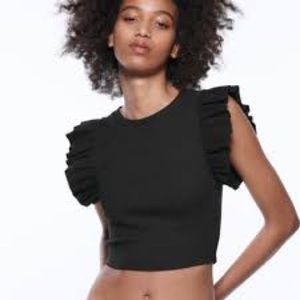 Zara Black Ruffle Sleeve Top!